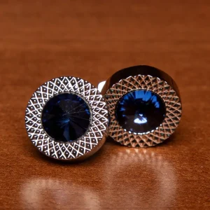 Gemelli Color Argento con Pietra Blu Incastonata