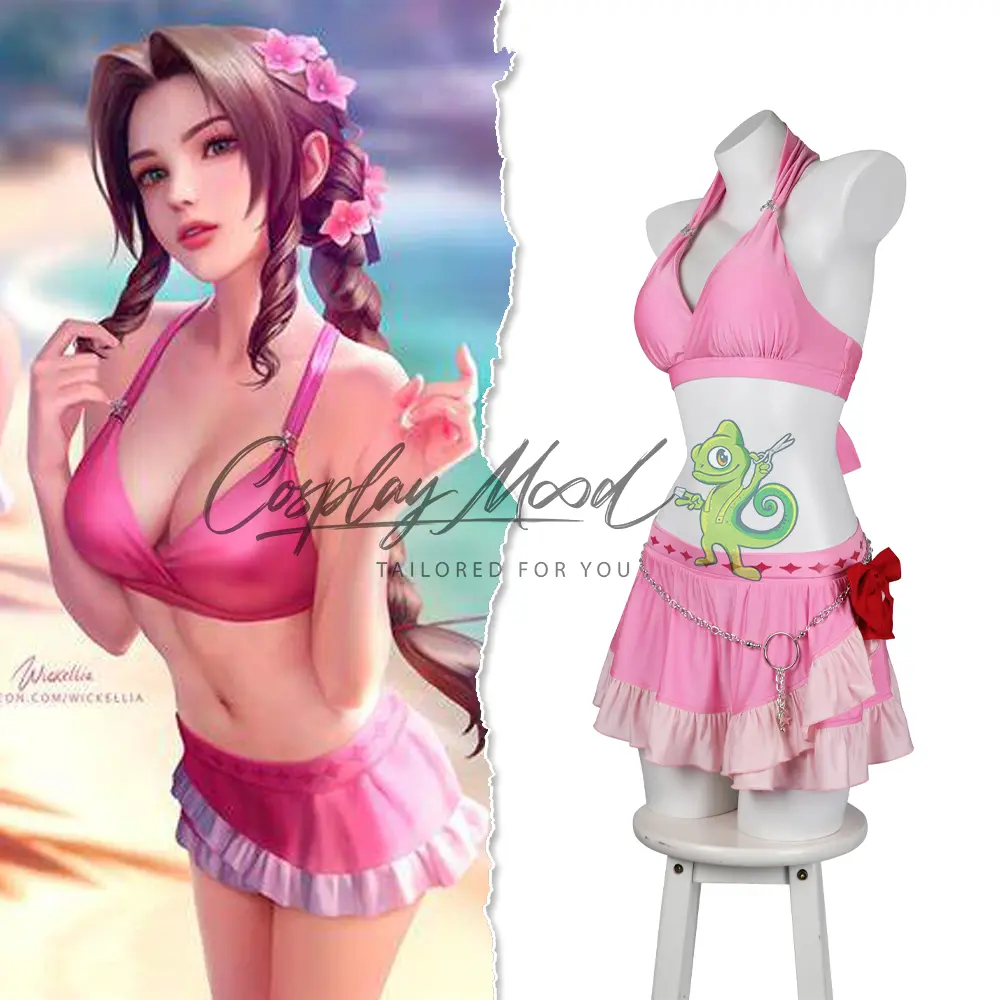 Costume Cosplay Aerith Gainsborough Costume da bagno Final Fantasy VII Remake - immagine 3