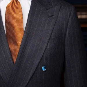 Abito Perugino Gessato Blu con Righe Arancioni