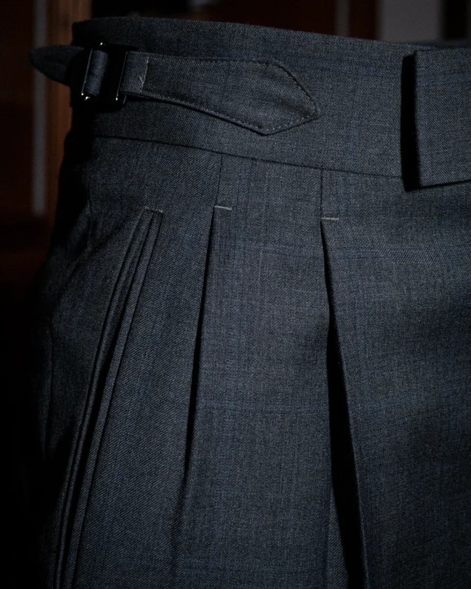 Pantalone Borromini Grigio Scuro Quadri Blu - immagine 5