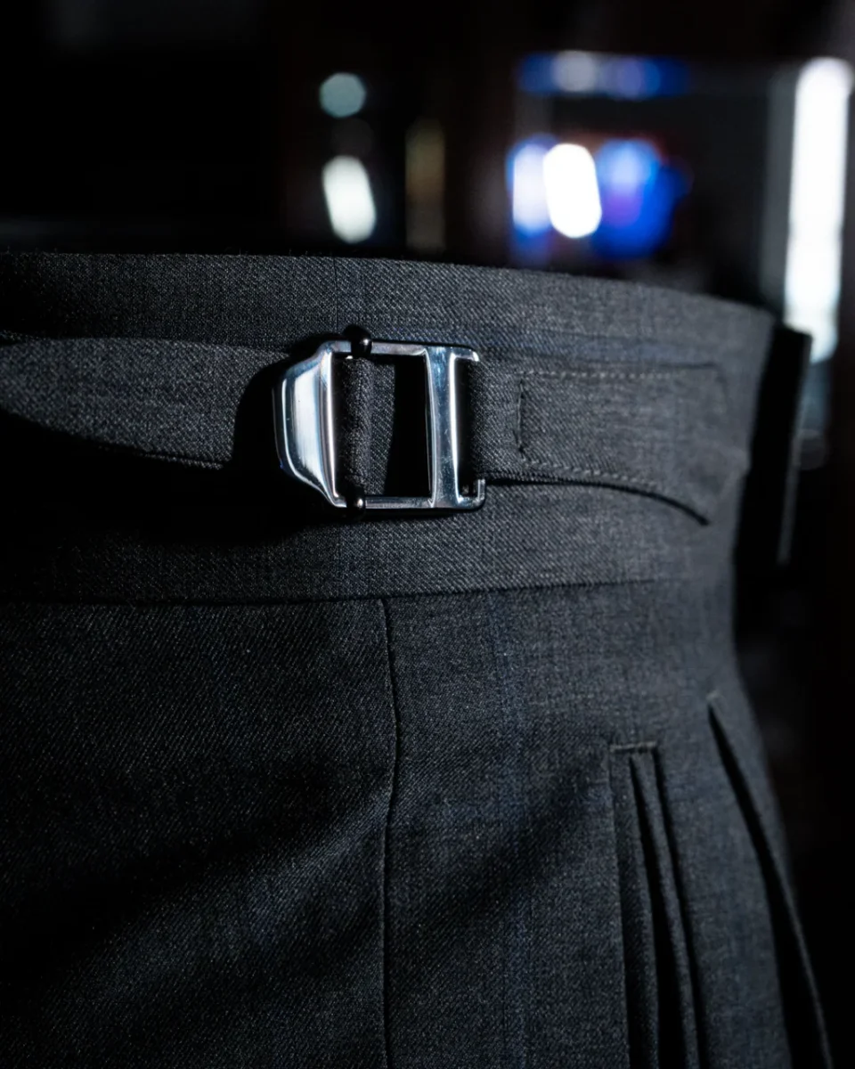 Pantalone Borromini Grigio Scuro Quadri Blu - immagine 4