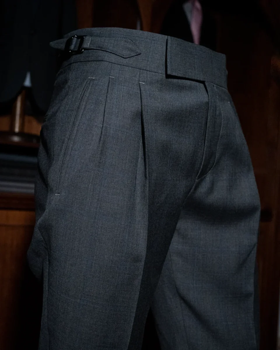 Pantalone Borromini Grigio Scuro Quadri Blu - immagine 3