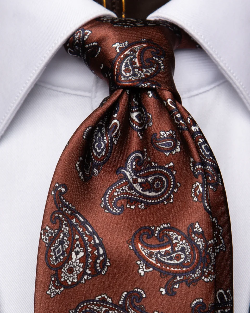 Cravatta Bronzo con Fantasia Paisley Blu e Rosso in Seta - immagine 5