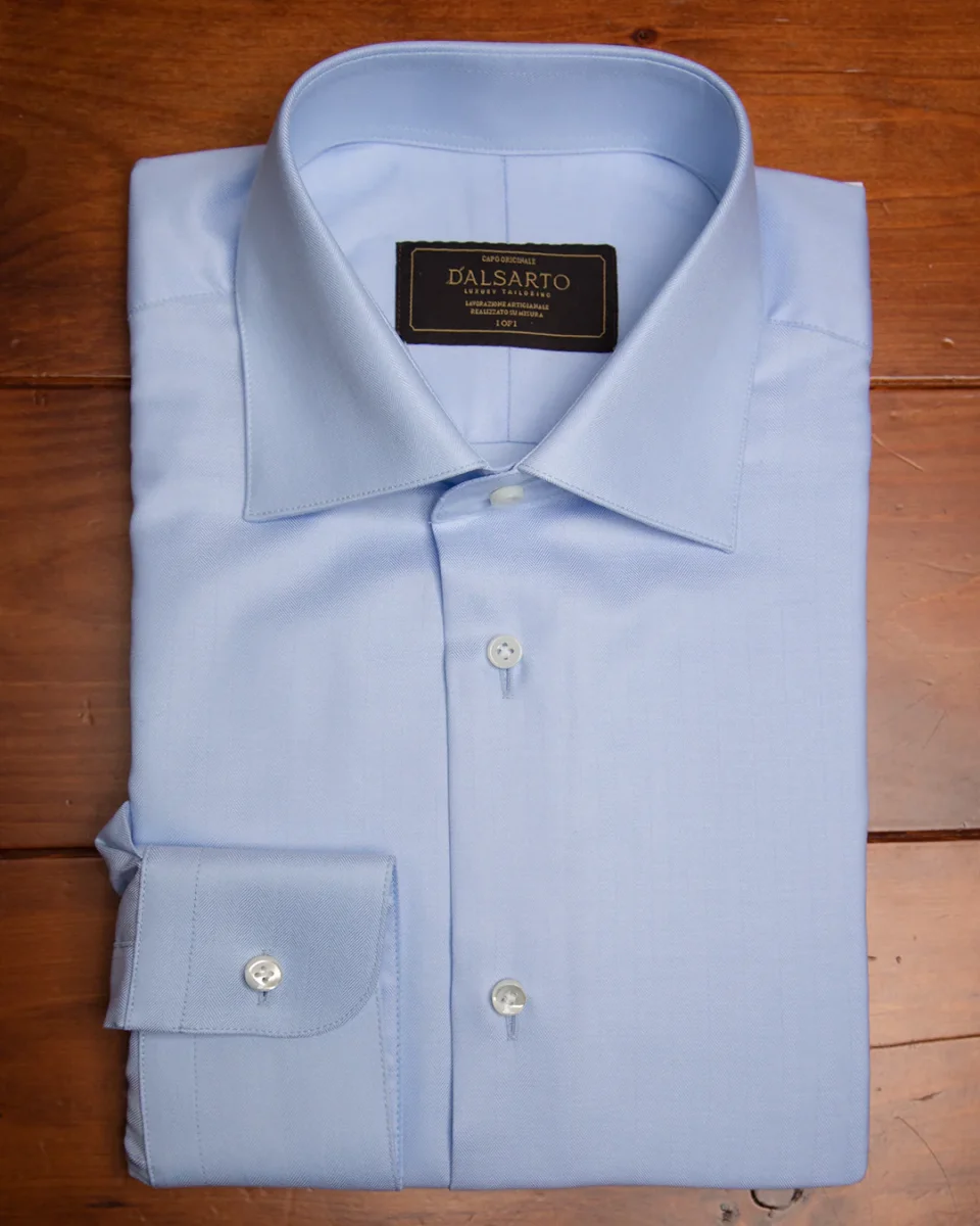 Camicia Azzurra Spinata con Collo Francese - immagine 3