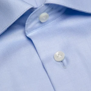 Camicia Azzurra Spinata con Collo Francese