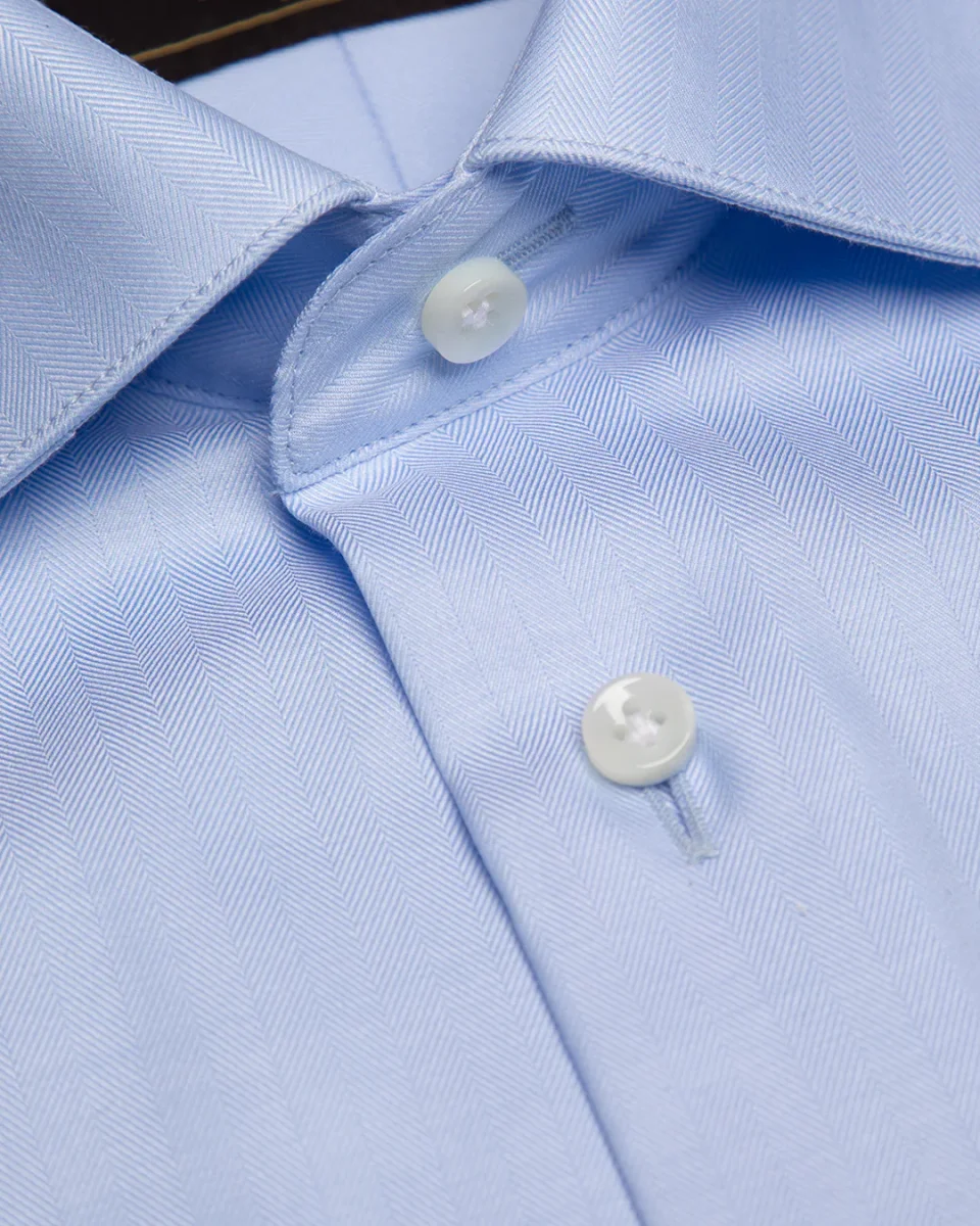 Camicia Azzurra Spinata con Collo Francese