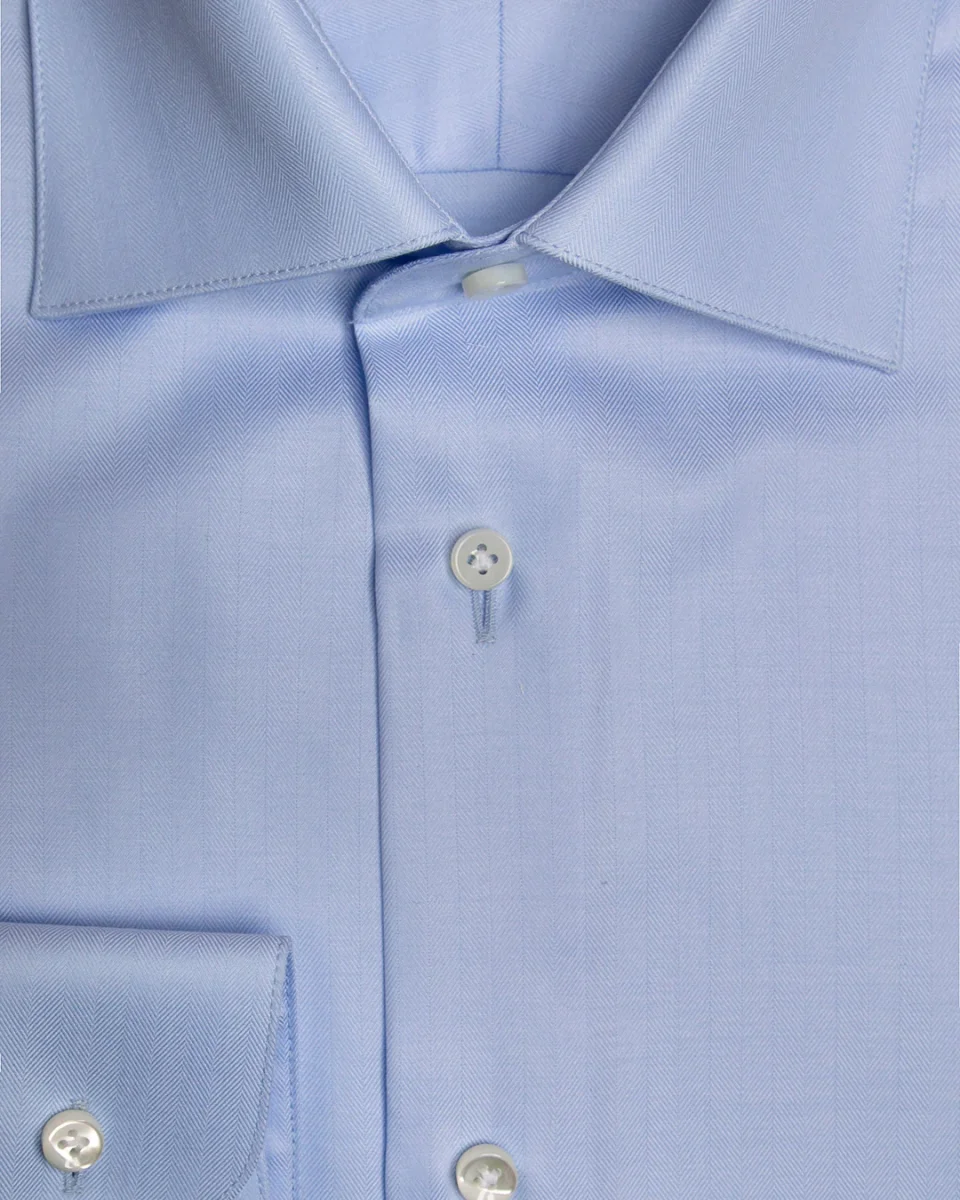 Camicia Azzurra Spinata con Collo Francese - immagine 4