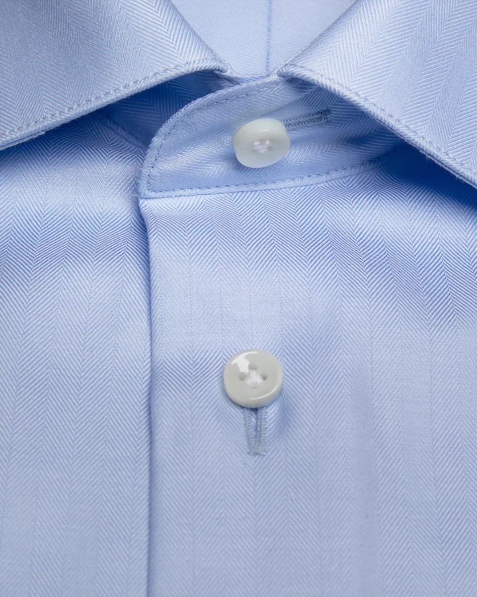 Camicia Azzurra Spinata con Collo Francese - immagine 5