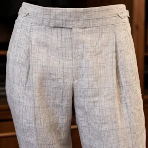 Pantalone Borromini Beige a Quadri Azzurri