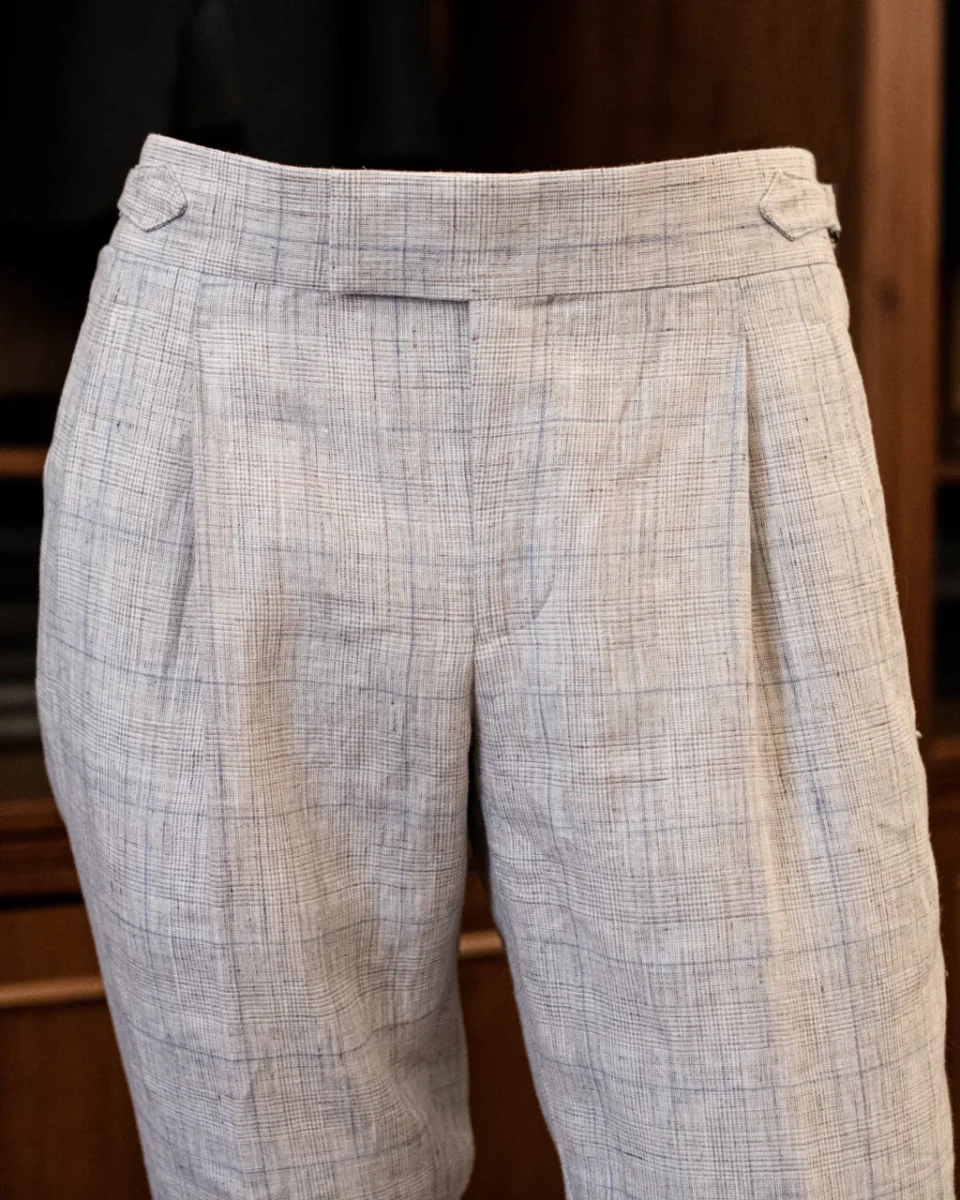 Pantalone Borromini Beige a Quadri Azzurri