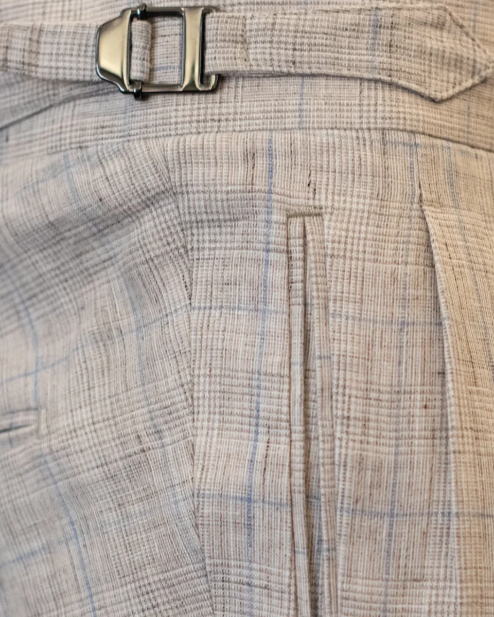 Pantalone Borromini Beige a Quadri Azzurri - immagine 4