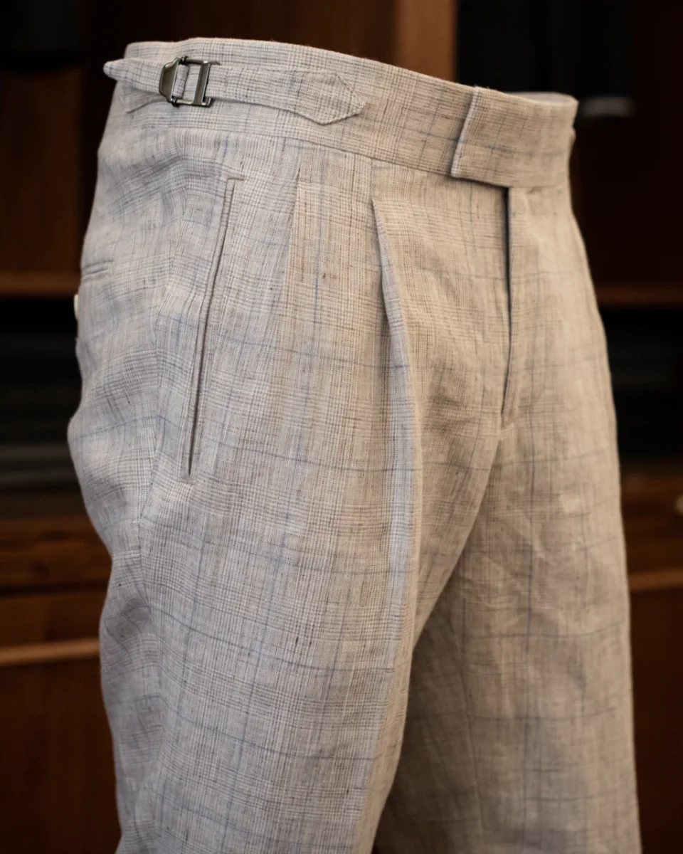 Pantalone Borromini Beige a Quadri Azzurri - immagine 3