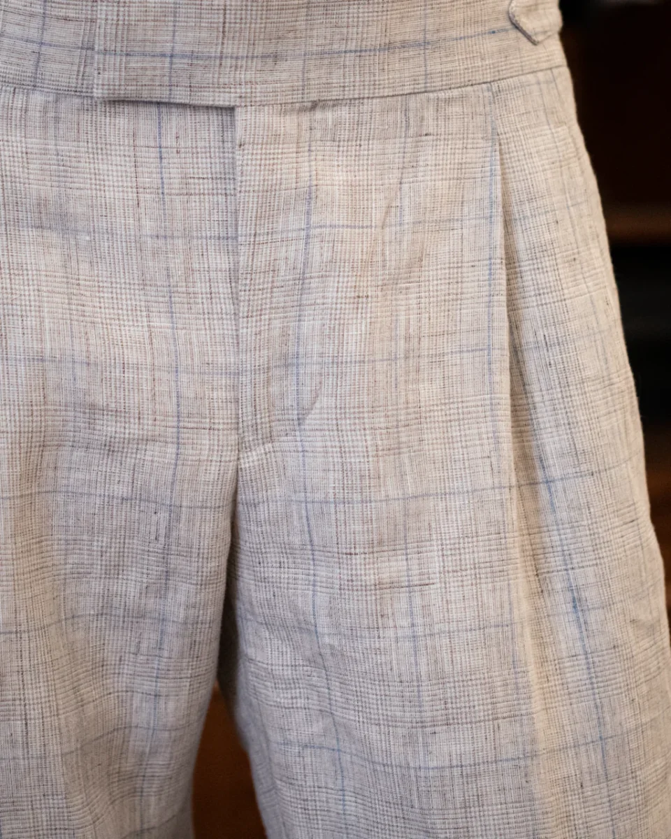 Pantalone Borromini Beige a Quadri Azzurri - immagine 5