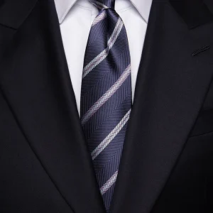 Cravatta Regimental Blu Notte Spinata Grigia e Lilla