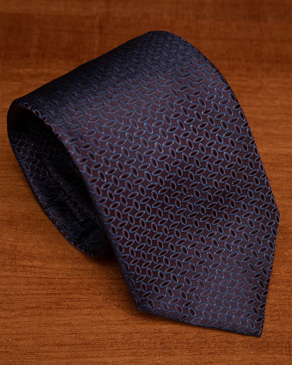 Cravatta Jacquard Bordeaux Con Motivo Ellittico Blu Cobalto - immagine 3