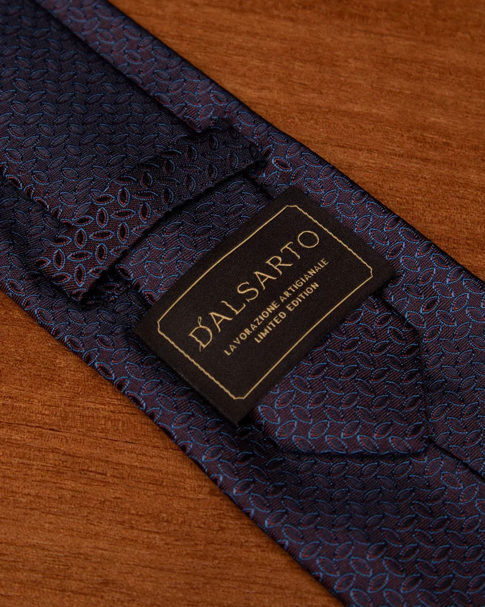 Cravatta Jacquard Bordeaux Con Motivo Ellittico Blu Cobalto - immagine 5