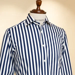 Camicia Bacchettata Blu Stretch