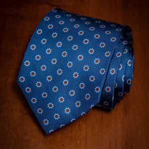 Cravatta Blu con Fiori Arancioni
