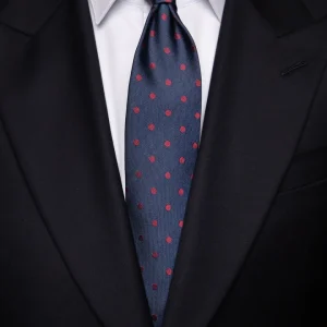 Cravatta Blu Notte con Pois Bordeaux