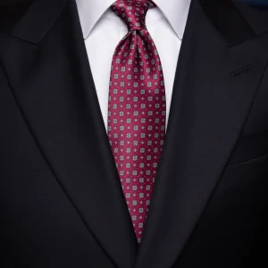 Cravatta Bordeaux con Motivo Floreale Grigio