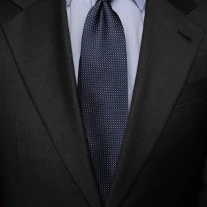 Cravatta Jacquard Blu Navy Con Rombi Tonali E Puntini Avorio