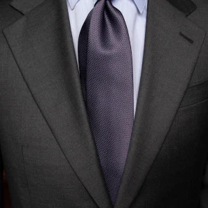 Cravatta Jacquard Blu Notte Con Microtrama Verde Ottanio E Malva