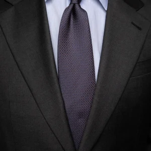 Cravatta Jacquard Blu Notte Con Motivo Ellittico Marrone Caffè