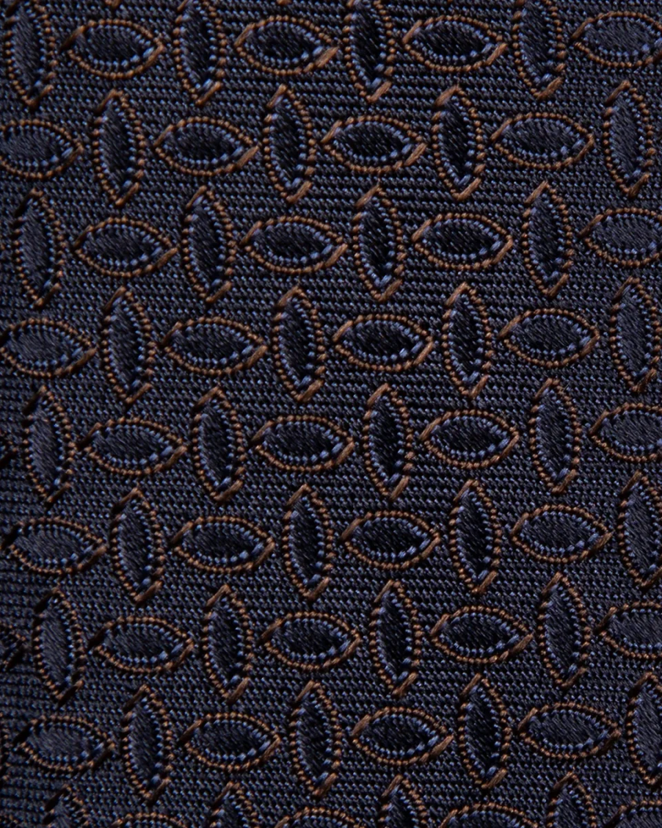 Cravatta Jacquard Blu Notte Con Motivo Ellittico Marrone Caffè - immagine 7