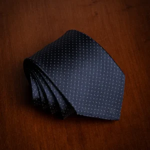 Cravatta Jacquard Blu Notte con Puntini Bianchi