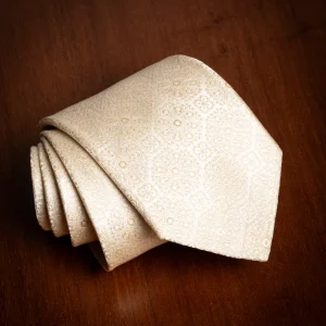 Cravatta Jacquard Champagne con Motivo Floreale