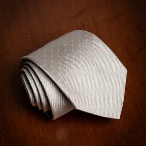 Cravatta Jacquard Grigio Perla con Pois Bianchi