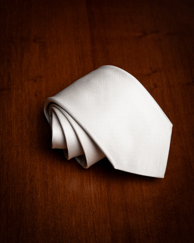 Cravatta Jacquard Grigio Perla con Microtrama - immagine 3