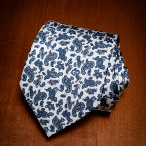 Cravatta Paisley Bianco e Avio