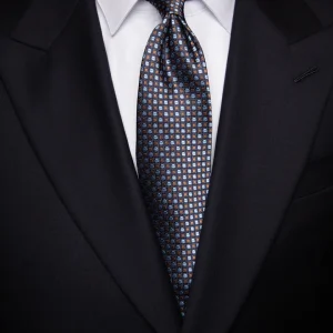 Cravatta Blu Quadri e Cerchi Arancio e Azzurro