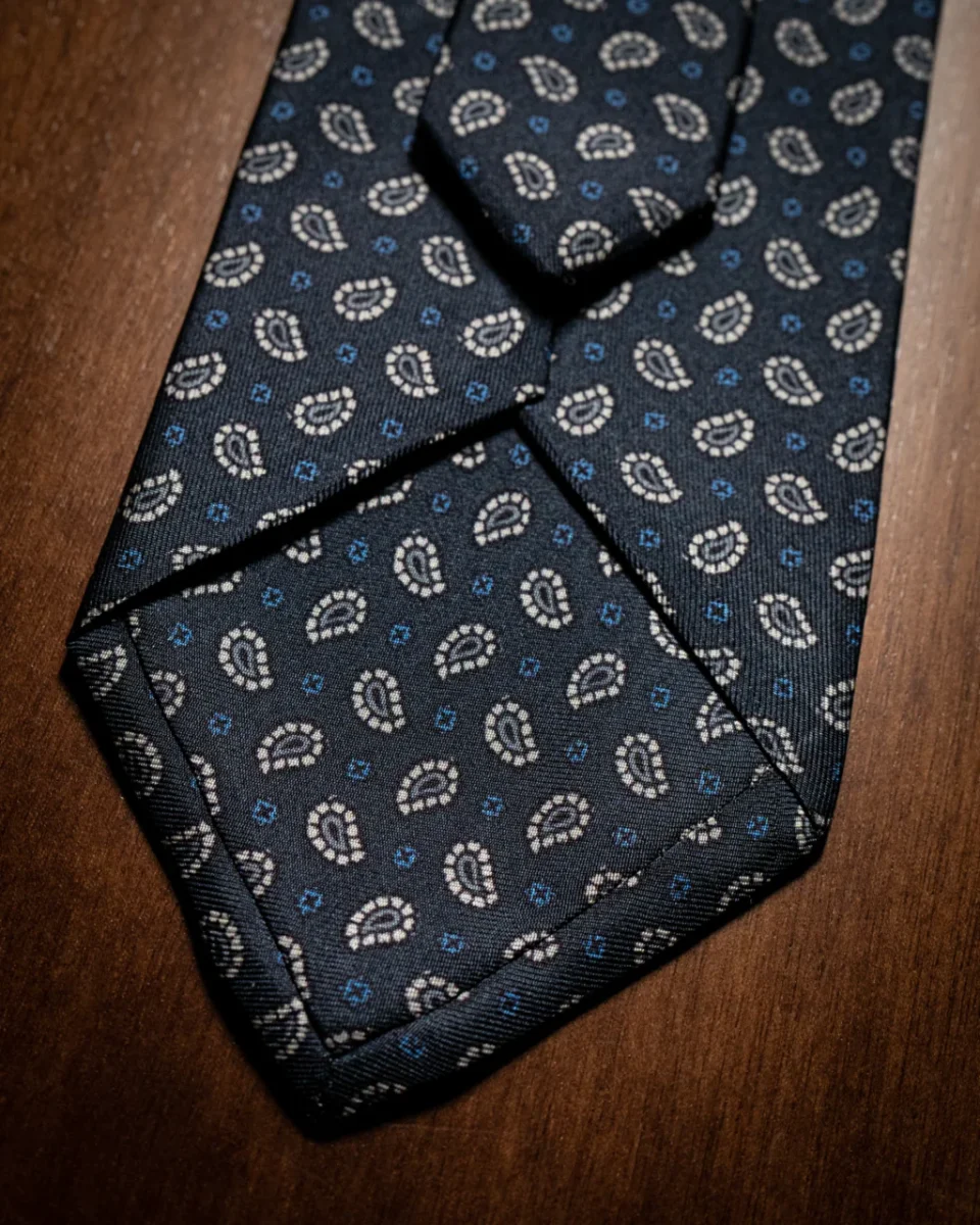 Cravatta Blu Notte con Paisley Grigio - immagine 5