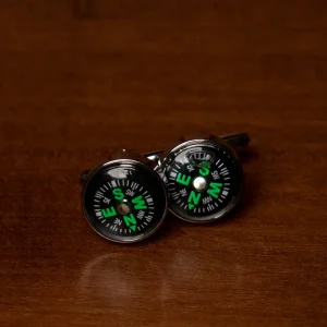 Gemelli Color Argento con Bussola Nera e Verde