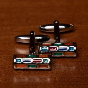 Gemelli Color Argento con Rettangoli Multicolori