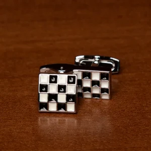 Gemelli Color Argento con Scacchi Bianchi e Neri