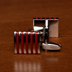 Gemelli Rettangolari Color Argento e Rosso