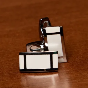 Gemelli Rettangolari Color Bianco e Argento