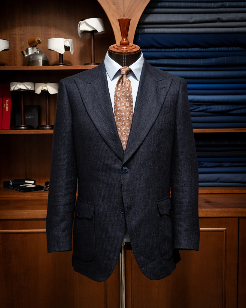 Giacca Bernini Blu Lino Cotone - immagine 3