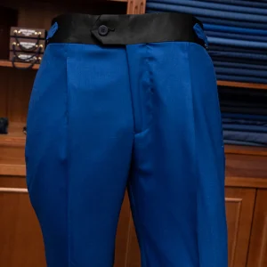 Pantalone Tiziano Blu Acceso con Cinta in Raso Nero