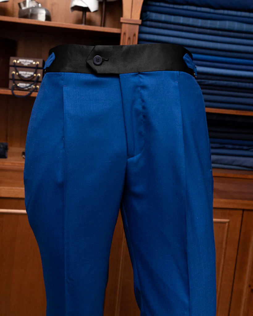 Pantalone Tiziano Blu Acceso con Cinta in Raso Nero