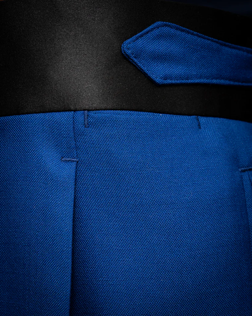 Pantalone Tiziano Blu Acceso con Cinta in Raso Nero - immagine 3