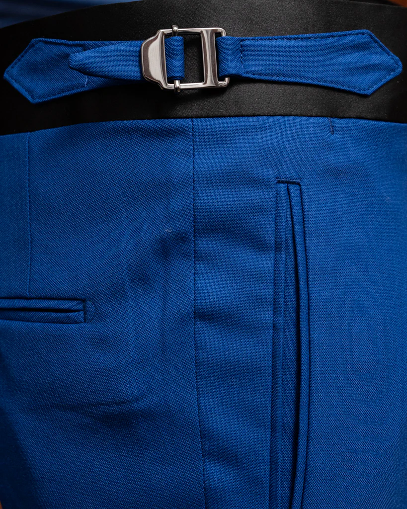 Pantalone Tiziano Blu Acceso con Cinta in Raso Nero - immagine 5