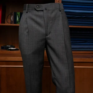 Pantalone Tiziano Grigio Cenere con Quadri Rossi