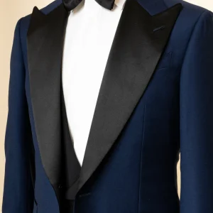 Smoking Michelangelo Blu Notte con Raso Nero