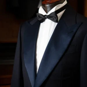 Smoking Michelangelo Nero con Raso Blu