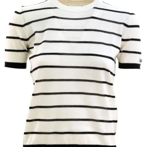 Pullover in cachemire e seta a righe di colore bianco e blu