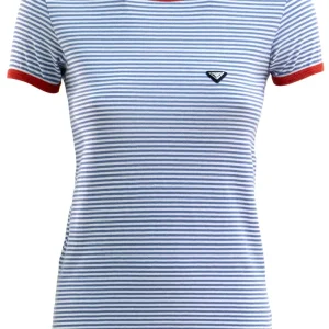 T-shirt in cotone a righe di colore bianco e azzurro